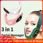 V-образный Массажер для лица, подтягивающий пояс для подтяжки подбородка, прибор для подтягивания подбородка, с красным, голубым светодиодным светом, вибромассажер для лица для похудения, лифтин для лица