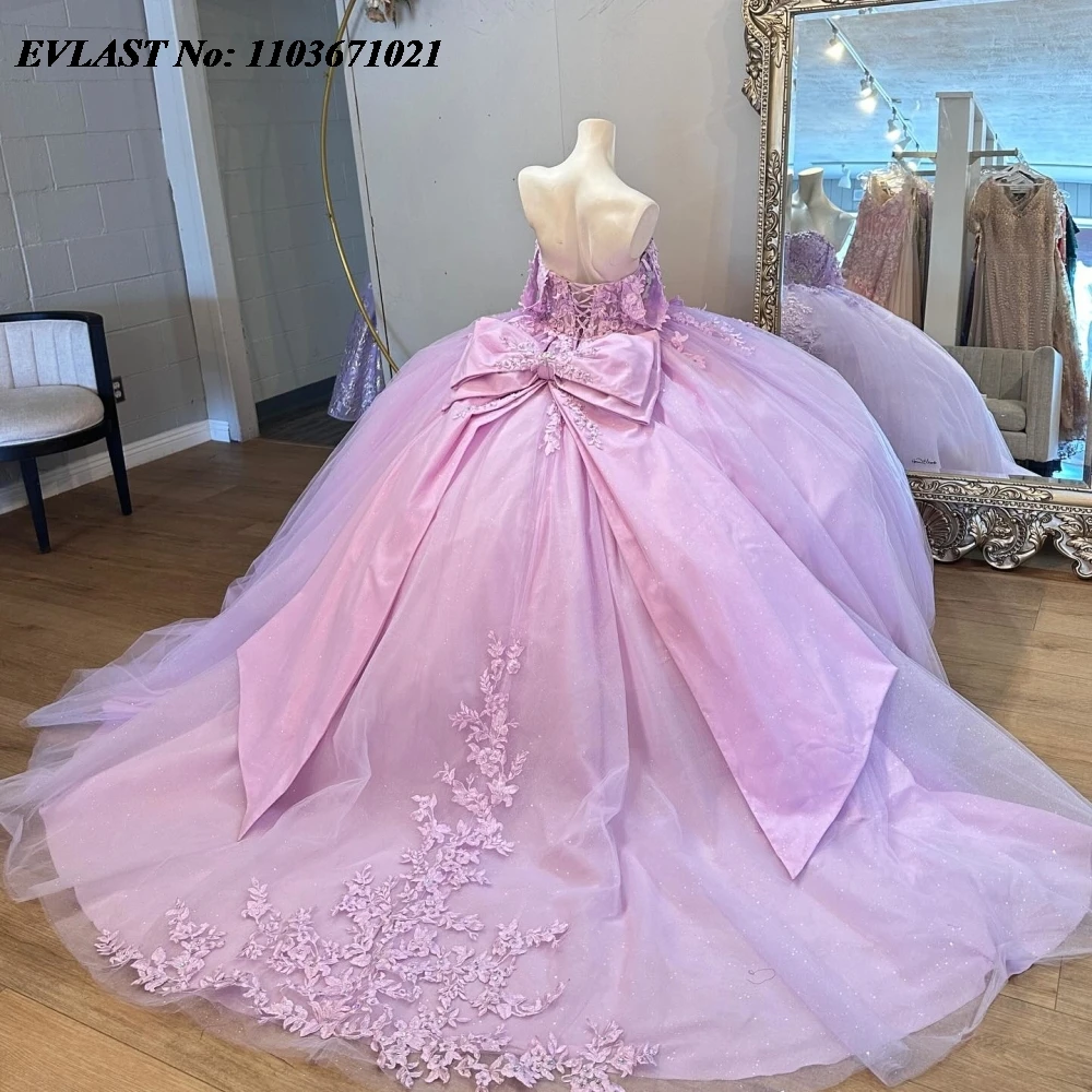 Блестящее фиолетовое платье EVLAST Quinnceanera бальное блестящее кружевное с