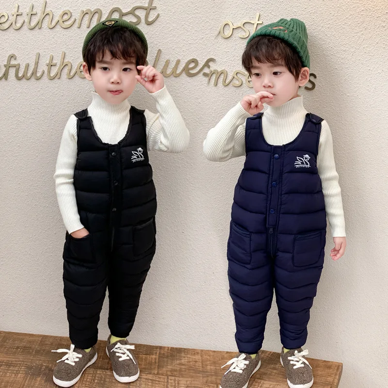 2022 Winter Children's Overalls Thick Autumn Baby Girls Jumpsuits Cotton Boys Trap Pants Windproof Toddler Kids Trousers Clothes