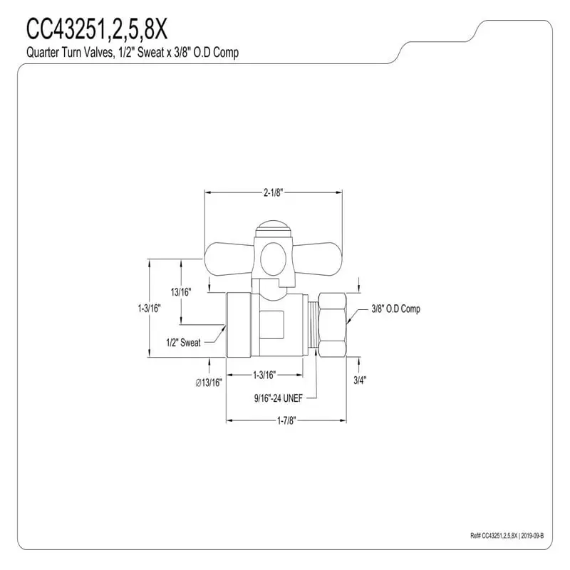 

1/2" Sweat x 3/8" O.D. Comp Straight Shut Off Valve, Polished Chrome