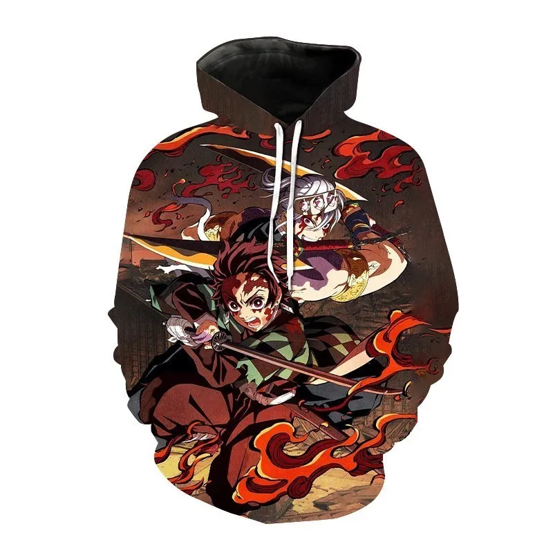 

Новинка 2023, толстовка с капюшоном в стиле аниме, рассекающие демонов толстовки с капюшоном, модная повседневная свободная толстовка с длинными рукавами