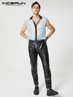 incerun tops 2022 sexy fashion men slightly breathable stitching blouse stylish male lace cashew flower sleeveless shirts s 5xl