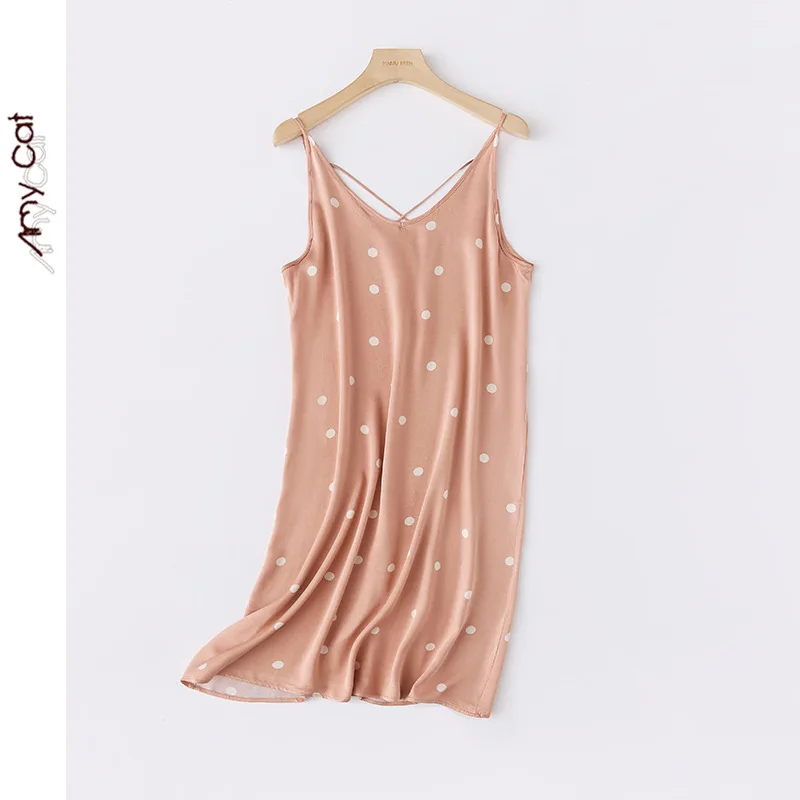 2022 Summer Satin Pajama for Women Sling Nightdress Print Cross-back Nightgown Fit Elegant Ladies Sleepwear Woman Sleep Dress