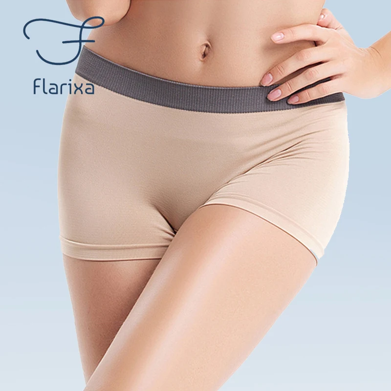 

Flarixa Seamless Boxers Panties for Women Mid Waist Boxer Shorts Solid Girls Sport Briefs Safety Pants Knickers Female BoyShorts