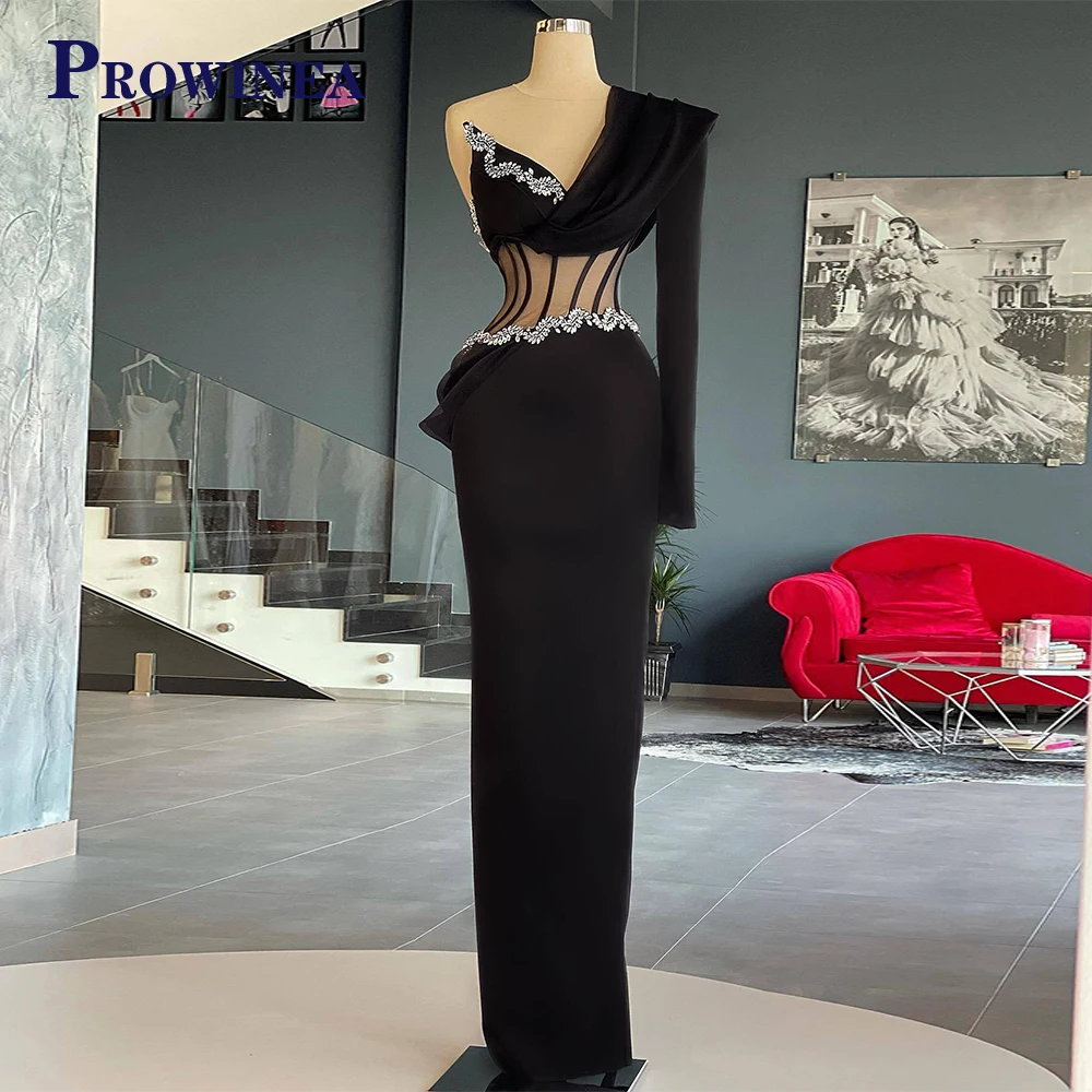 

Prowinea Scoop One Shoulder Satin Crystal Sexy Luxury Celebrity Gown Evening Dress Personalised Vestidos Robes De Soirée Simple