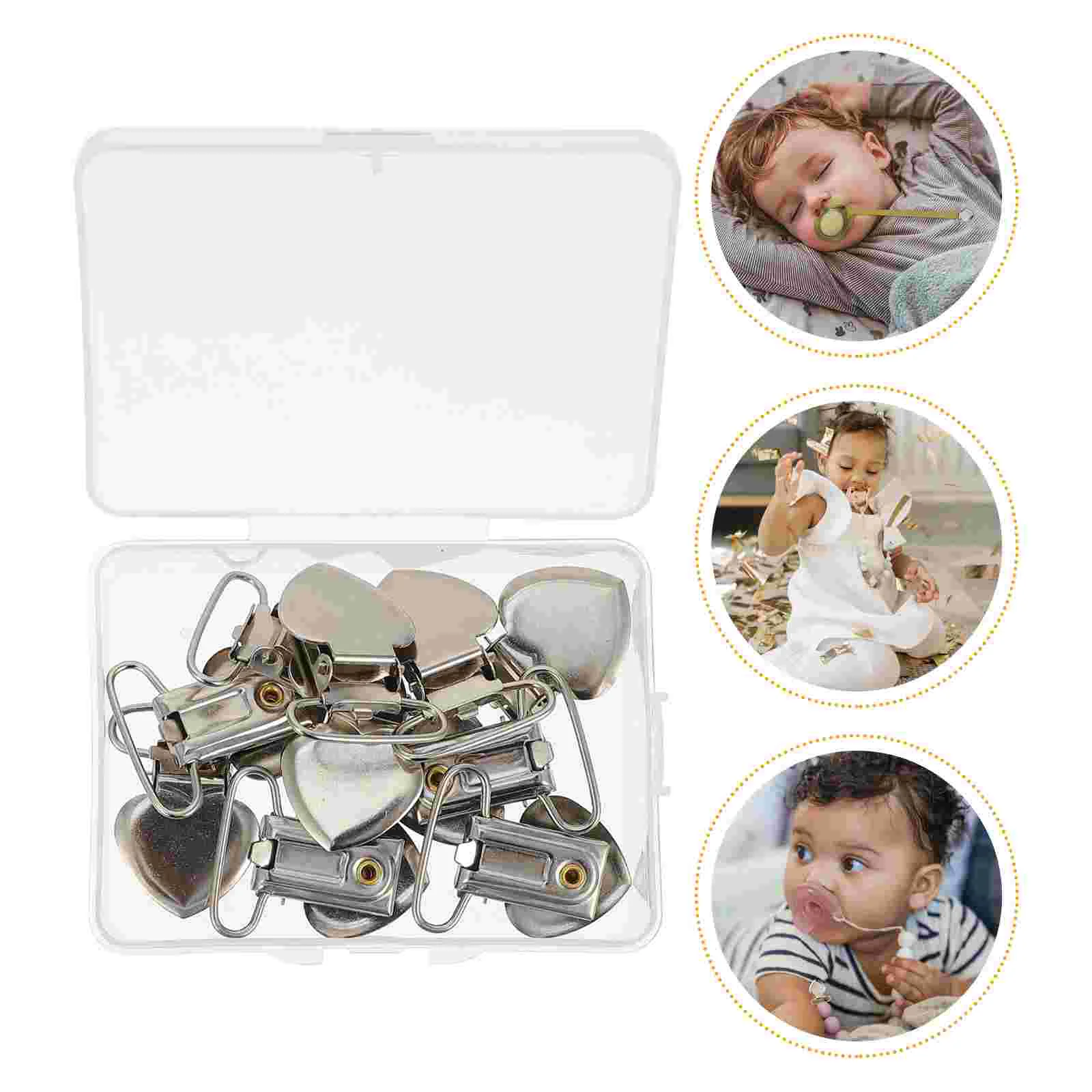 10 Pcs Heart Shape Suspender Clips Iron Baby Pacifier Clips Pacifier Holders
