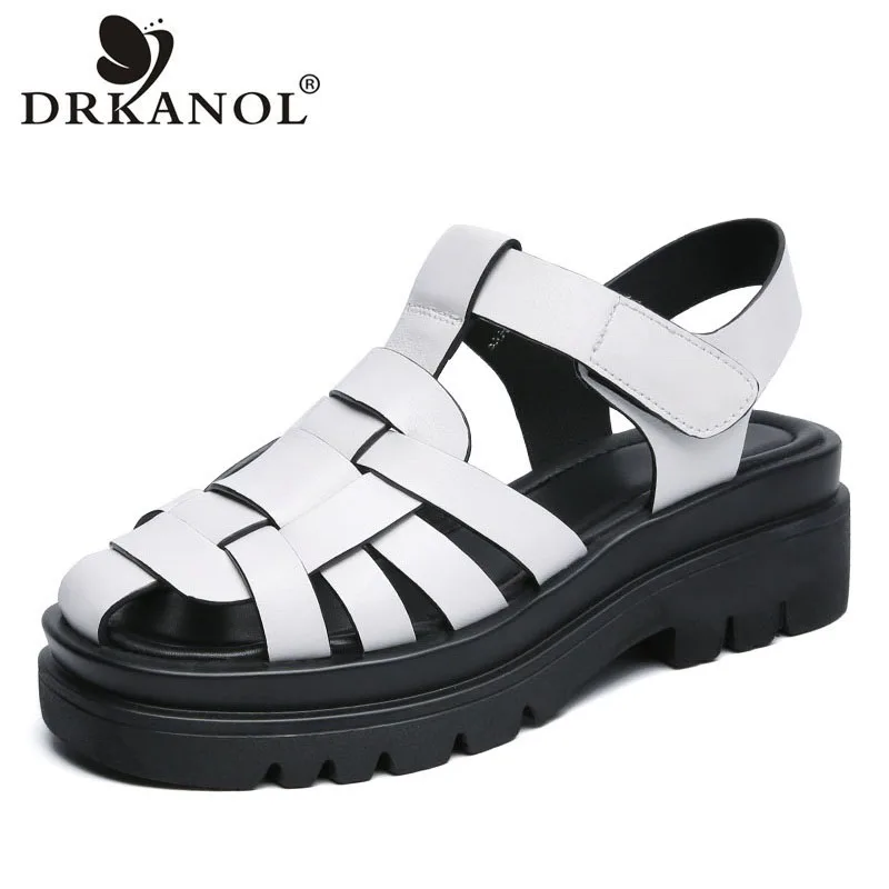

DRKANOL 2022 Fashion Women Gladiator Sandals Wedges Heel Genuine Leather All-match Casual Platform Sandals Women Summer Shoes