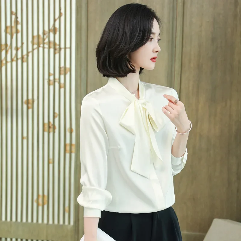 Новая рубашка из натурального шелкового атласа женская блузка шелка с длинными