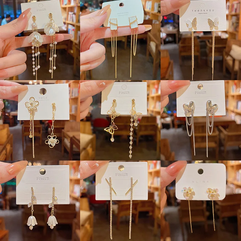 

S925 Silver Needle Dangle Earrings Long Fringe Pearl with A Variety of Temperament Are Popular Online Accessories Wholesale