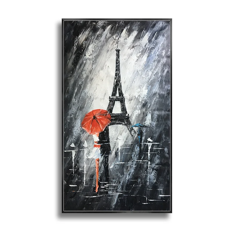 

Pure hand-painted oil painting abstract thick texture street view romantic Paris iron tower scenery living room sofa modern