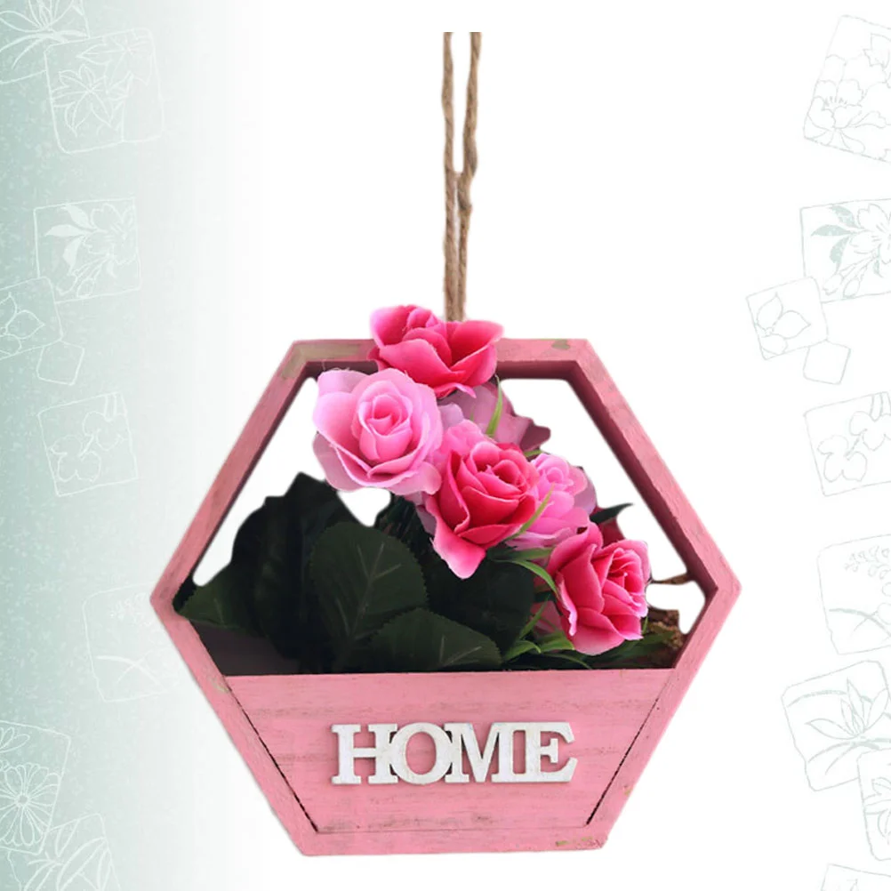 

Creative Wooden Flower Basket Decor Wall-Mounted Photography Props Hanging Flowerpot for Indoor Home Balcony (+ Random