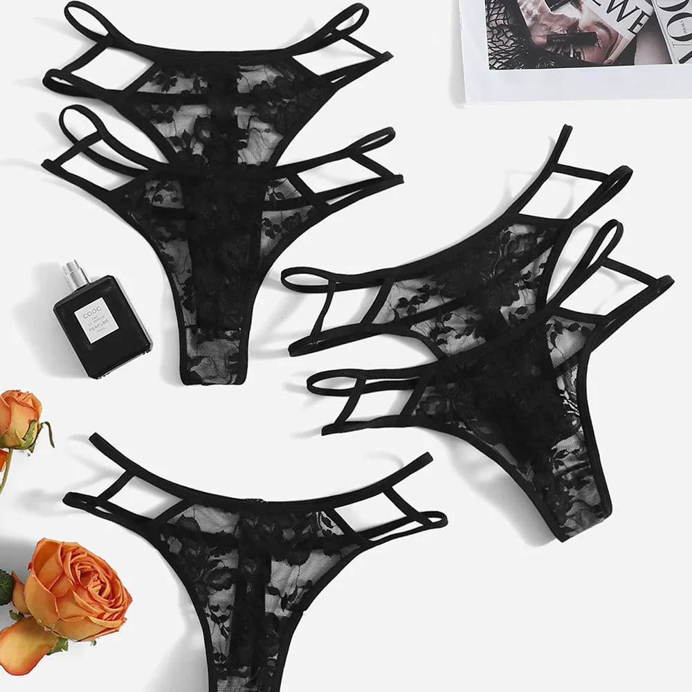 Сексуальные черные женские трусики-стринги Aundies, кружевные стринги, нижнее белье, комплект нижнего белья