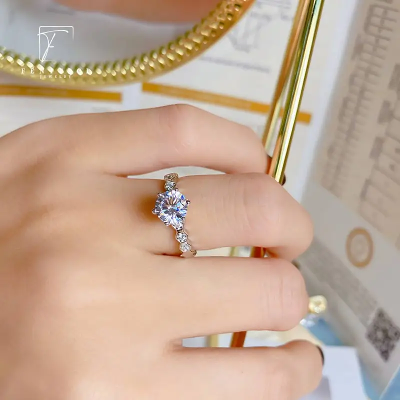 FENTTECI 925 Sterling Silver Real Moissanite Honeycomb Ring 1 Carat Fashion Elegant Female Christmas Party Gift Wedding Proposal