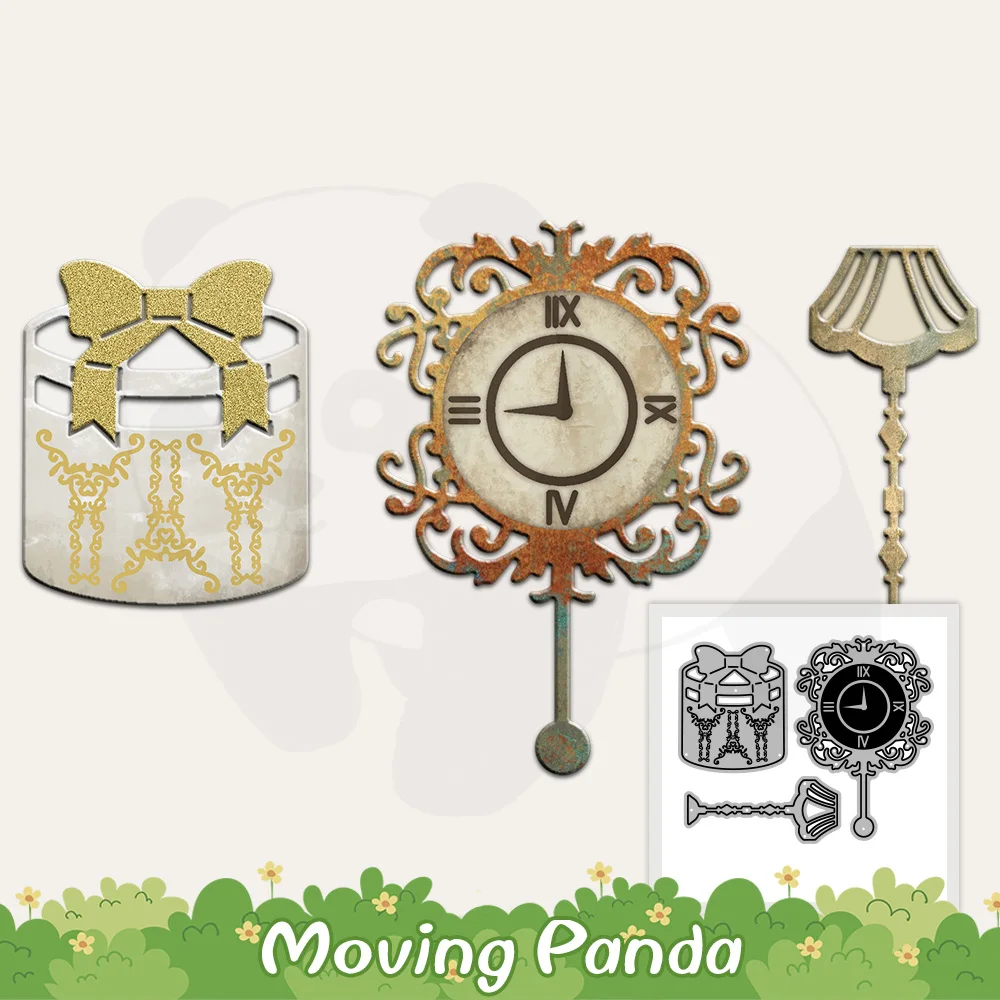 

Vintage Clock And Gift Box Lamp Metal Cutting Dies DIY Scrapbooking Supplies Cut Dies For Handmade Cards Album Diary Decor