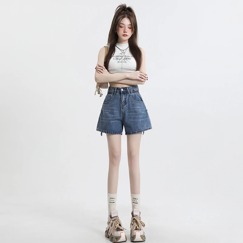 2023 Denim Shorts Women's Pink Black High Street Versatile Fashion Trend Summer High Waist Spicy Girl A-line