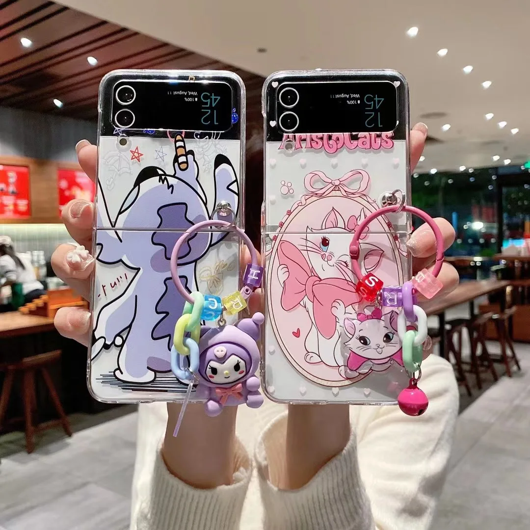 

With pendant Disney Stitch The AristoCats Case for Samsung Galaxy Z Flip 3 Hard PC Back for Z Flip 4 Case Protective Shell