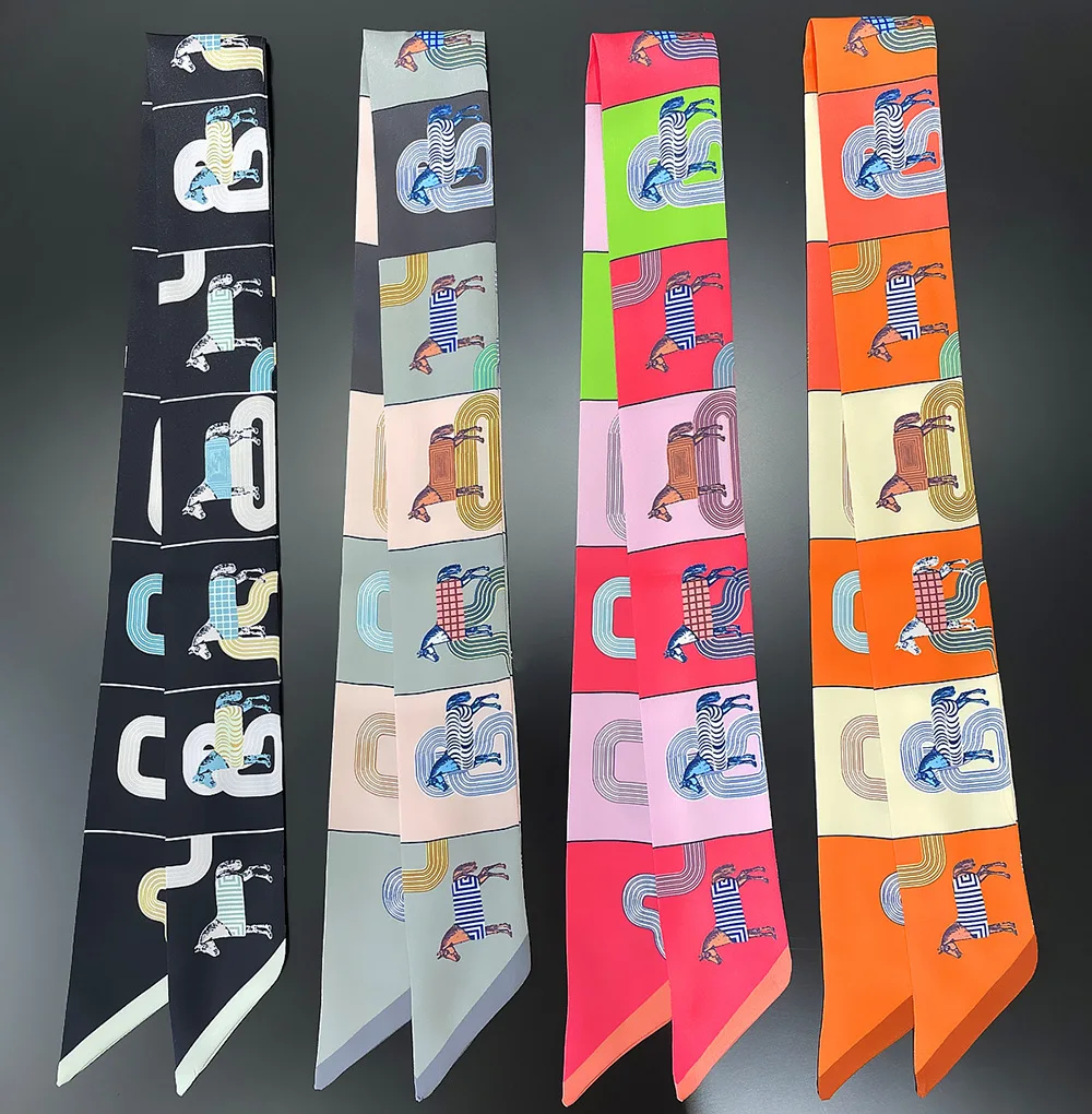 

4*100 см женские роскошные шелковые клетчатые боевые лошади принт дизайн декоративная повязка на голову оберточные ленты модные женские брендовые шарфы платки