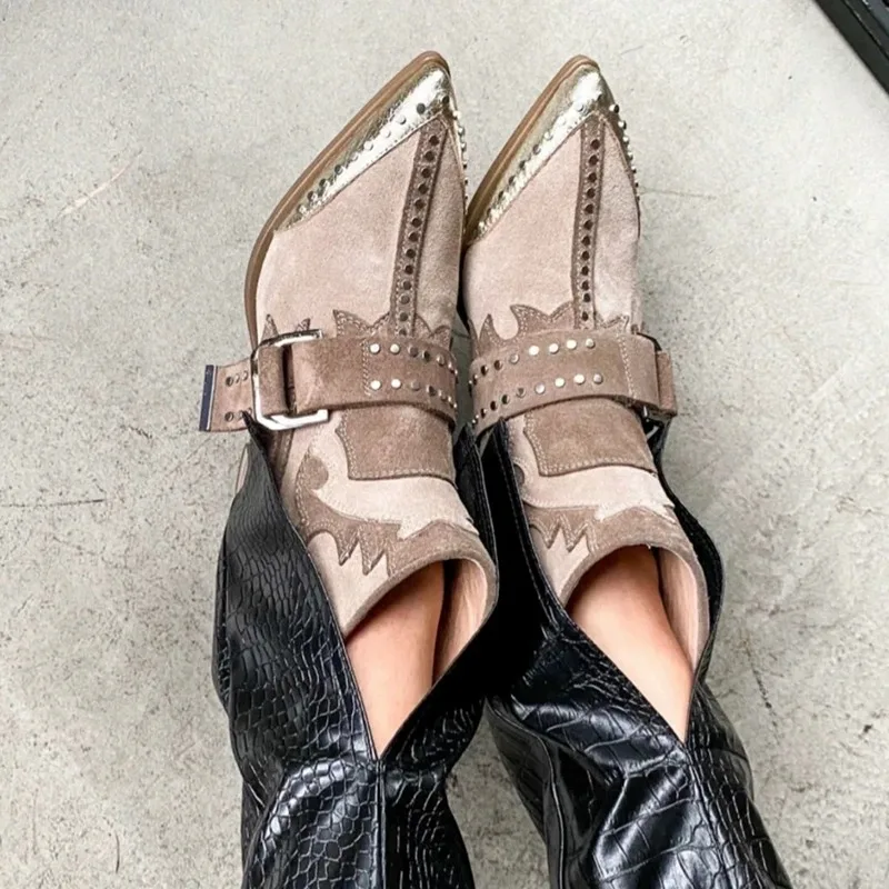 

Ботинки-гвоздики женские с острым носком, на массивном каблуке