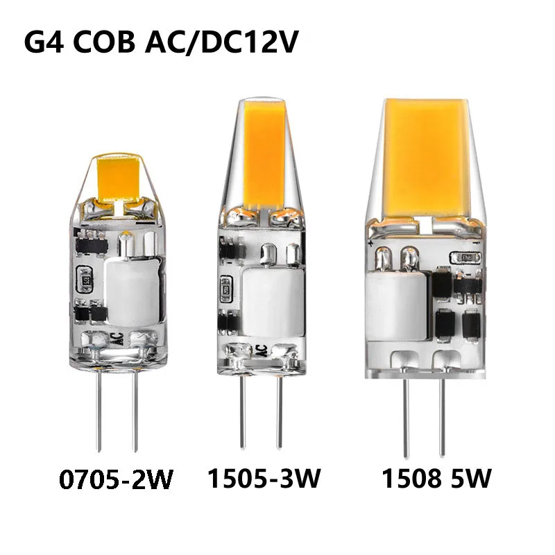 

5pcs 12v G4 COB LED Bulb 2w 3w 5w 1505 1508 COB Lamp Spotlight 3000k Nature White 4000k 6000k No Flicker Crystal Chandelier Bulb