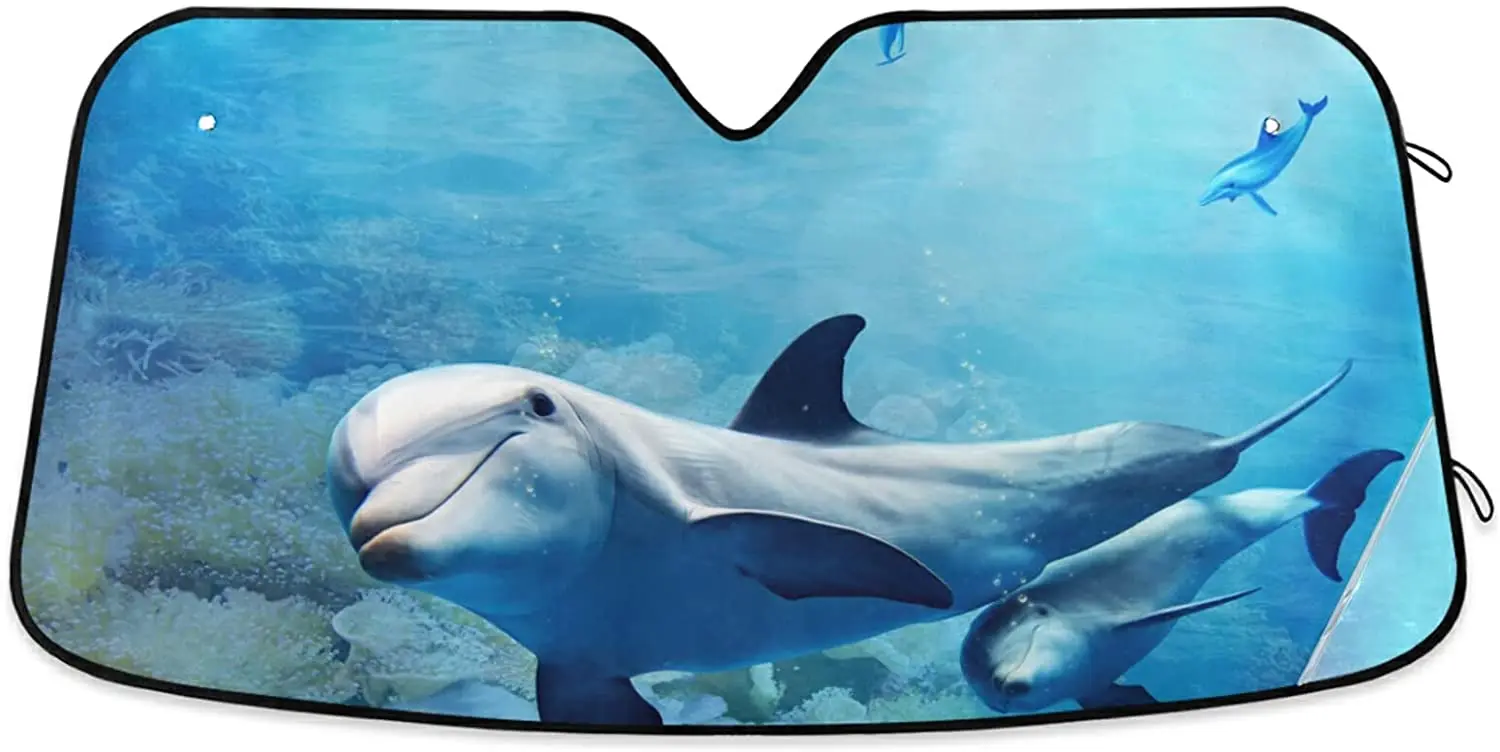 

xigua Dolphin Corals Car windshield sunshade - foldable windscreen UV protection - protects the car interior and keeps it cool