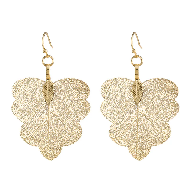 

2023 Fashion Vintage Leaf Customer Earrings for Women Natural Plant Hollow Jewelry Ins New In Accessories Gold Silver Color Gift