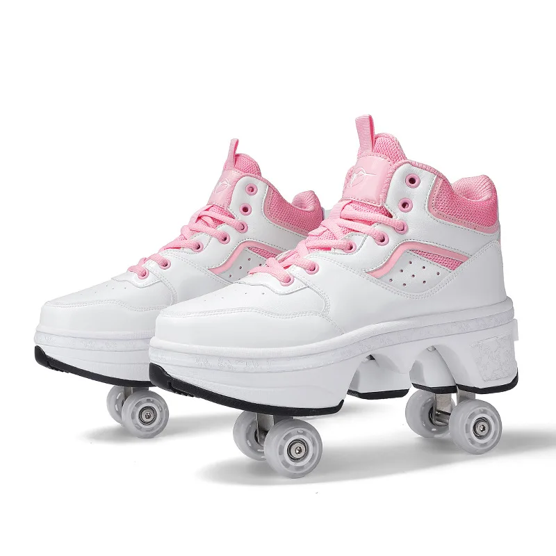 

Kids Roller Skate Shoes 4 Wheels Child Deformation Roller Skate 2 In 1 Removable Retractable Invisible Pulley Skates Skating Kid