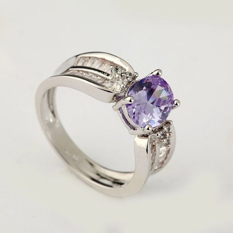 

ANGLANG Luxury Women Round Shape Engagement Rings AAA Purple Cubic Zirconia Proposal Rings for Girlfriend Fine Anniversary Gift