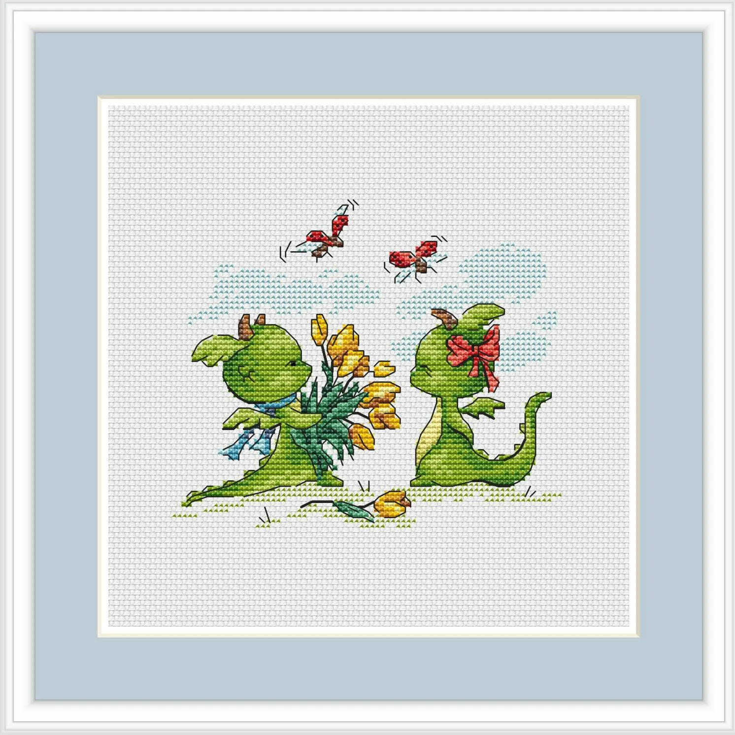 

Cross Stitch 14CT Ecological Cotton Threads Embroidery Home Decoration Hanging Dinosaur Couples Presenting Flowers 24-21