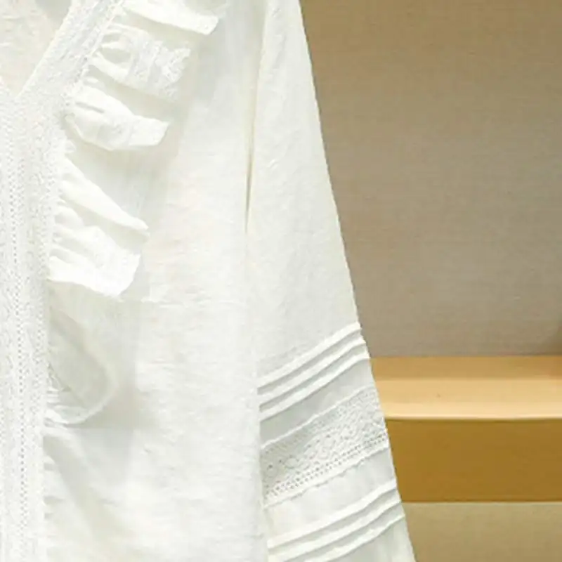 

Women Shirts 2023 Spring Women's Clothing New V-neck Long-sleeved White Shirt