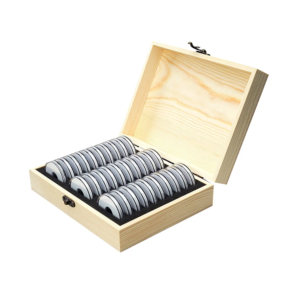 

30 Slots Wood Storage Box Collection Wooden Coin 21x16x6cm Delicate Case Bamboo