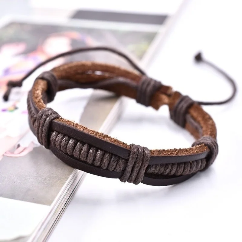 

New Vintage Men's Fashion Adjustable Leather Bracelet Multi-Layer Braid Simple Fashion Jewelry for Men's Banglet Gift Wholesale