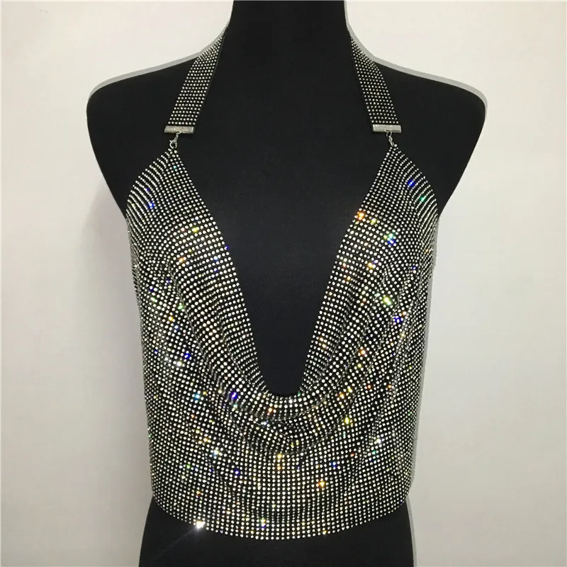 Summer Clothes For Women 2022 Rhinestone Tank Top New Fashion Sexy Outfits Festival Clothing Shiny Body Chain Jewelry Halter |