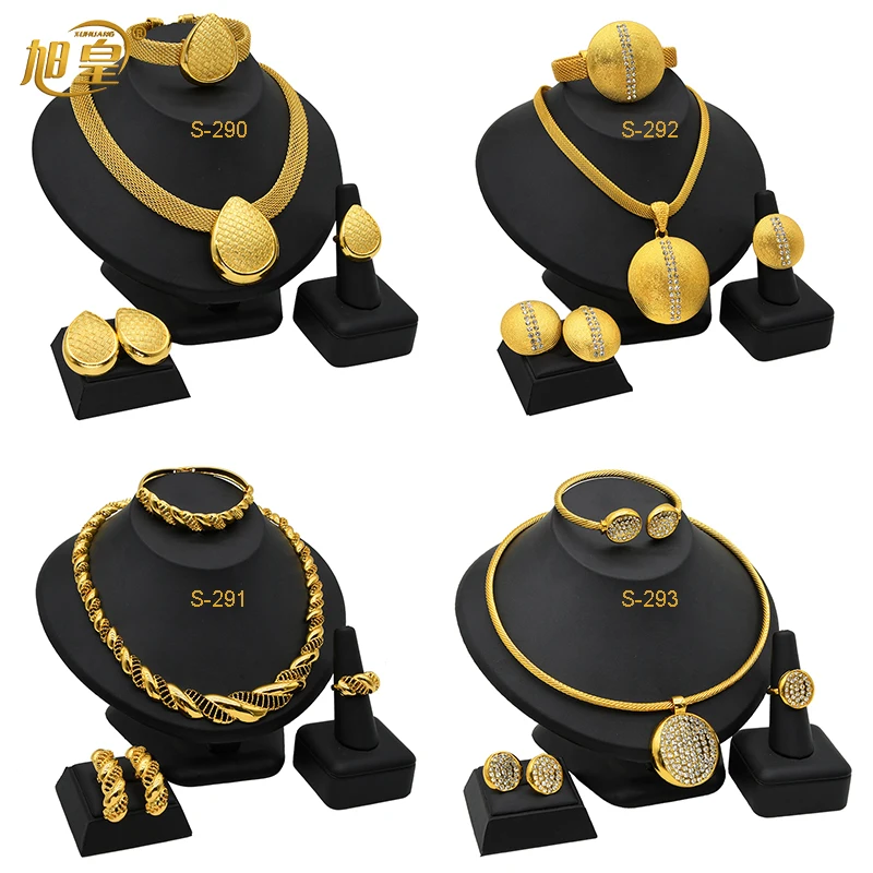 XUHUANG-collares africanos, pulseras y pendientes, conjunto de joyas de boda nigeriana, collar de color dorado etíope, conjunto de joyas, regalos
