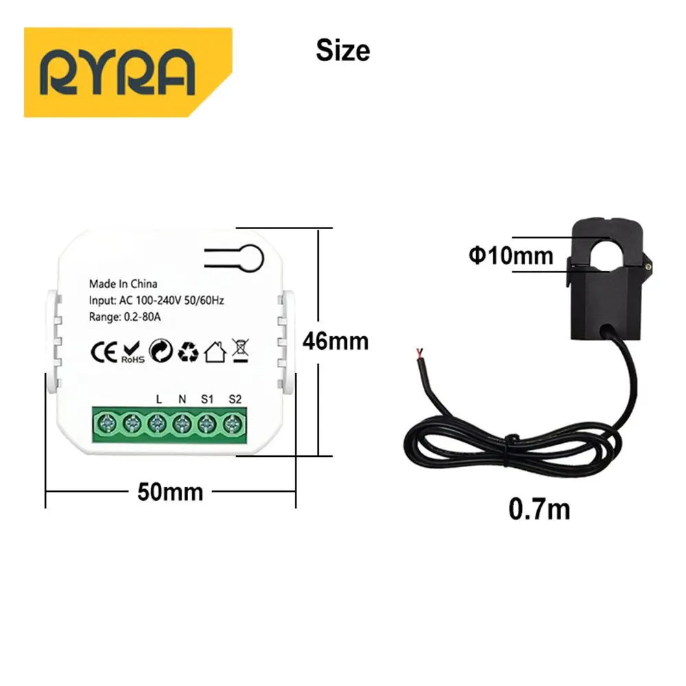 

Energy Meter Cross-border Sales Current Transformer Highly Accurate Tuya Smart Efficient Energy Monitoring Wifi Ct Smart Home