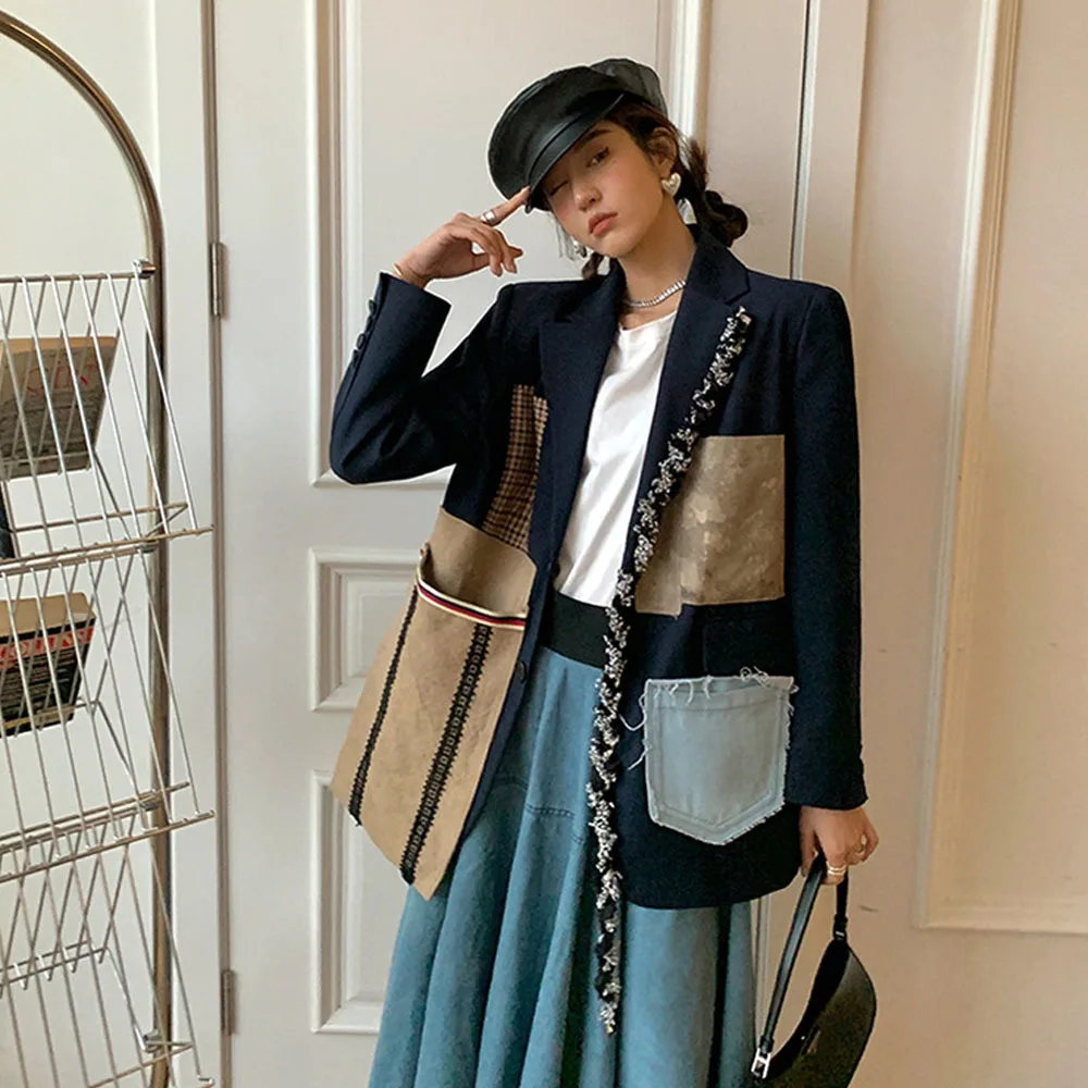

Korean Version 2022 Designer Spring Patchwork Suit Jacket Womens High-level Office Lady Blazers Autumn New Fashion Coat Women