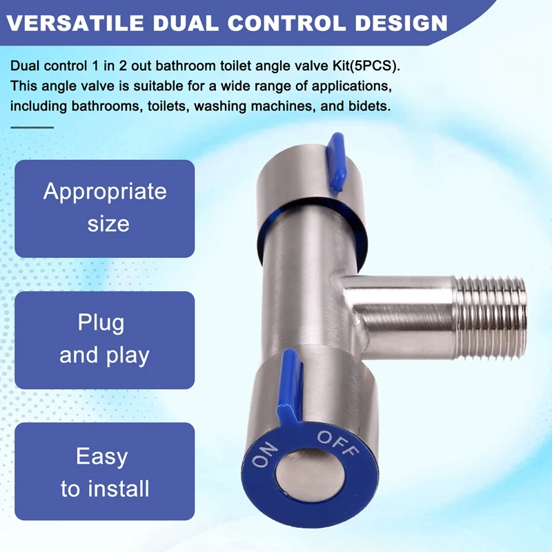 5 шт. двойной контроль 1 в 2 угловой клапан для ванной комнаты туалета стиральная