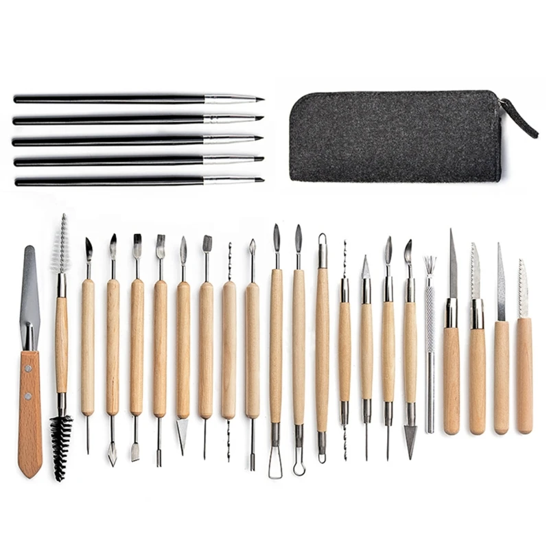 

28pcs DIY Clay Pottery Tool Set Drill Pen Ceramics Sculpting Carving Sculpture Knife Craft Kit