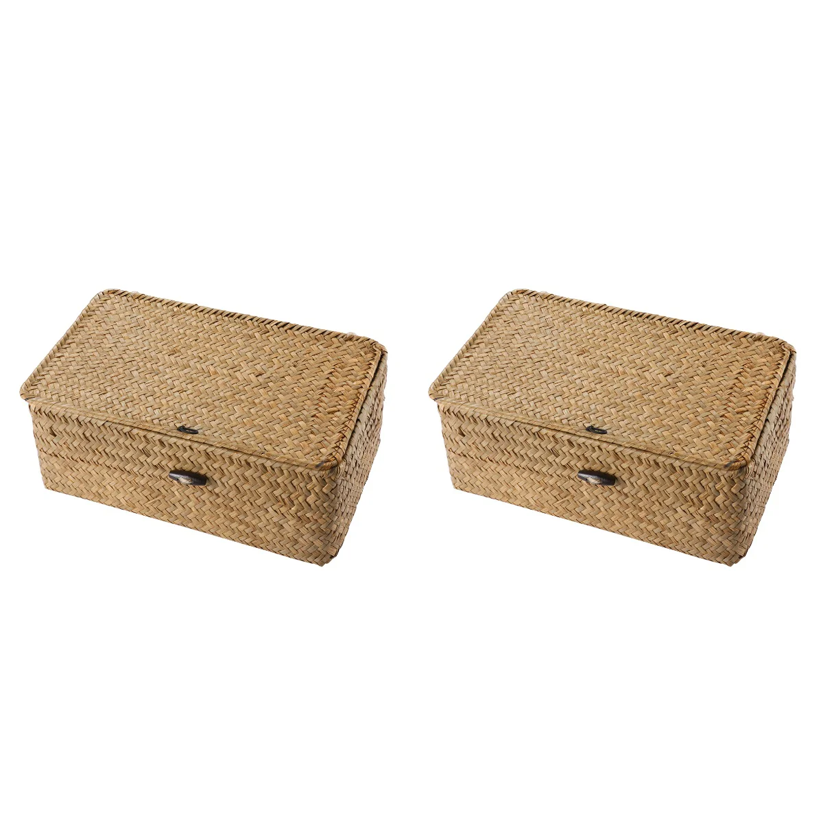 2 pcs Seaweed Woven Storage Box Woven Basket with Lid Woven Storage Bins Seaweed Woven Storage Box Storage Basket