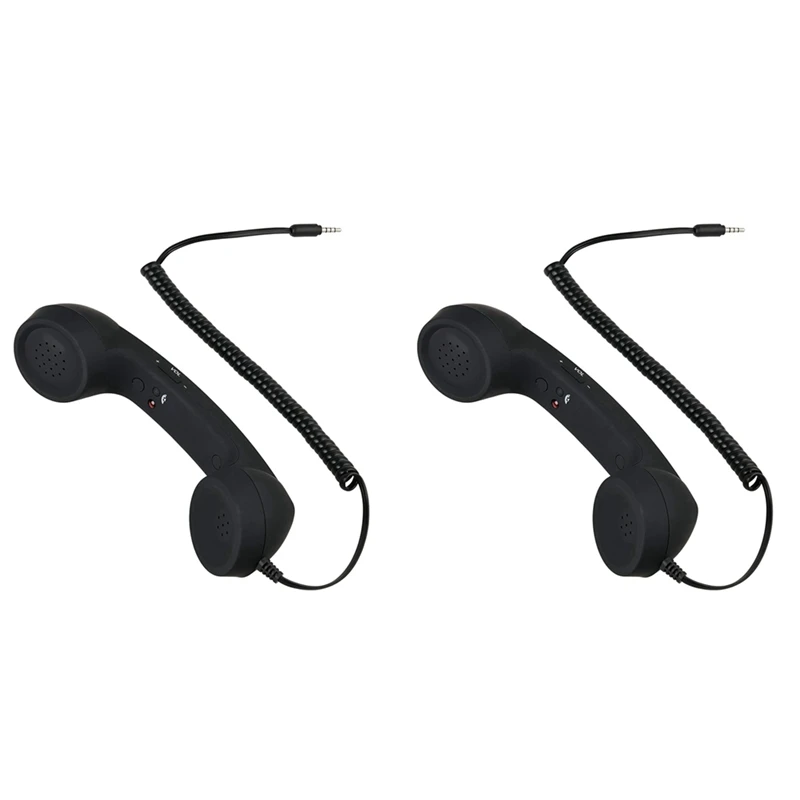 2X Vintage Retro Telephone Handset Cell Phone Receiver MIC Microphone For Cellphone Smartphone, 3.5 Mm Socket (Black)