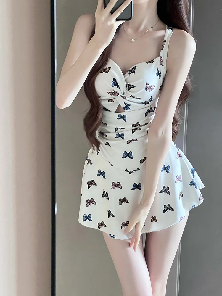 Купальник женский с принтом цельное платье-боксер прикрытием живота для