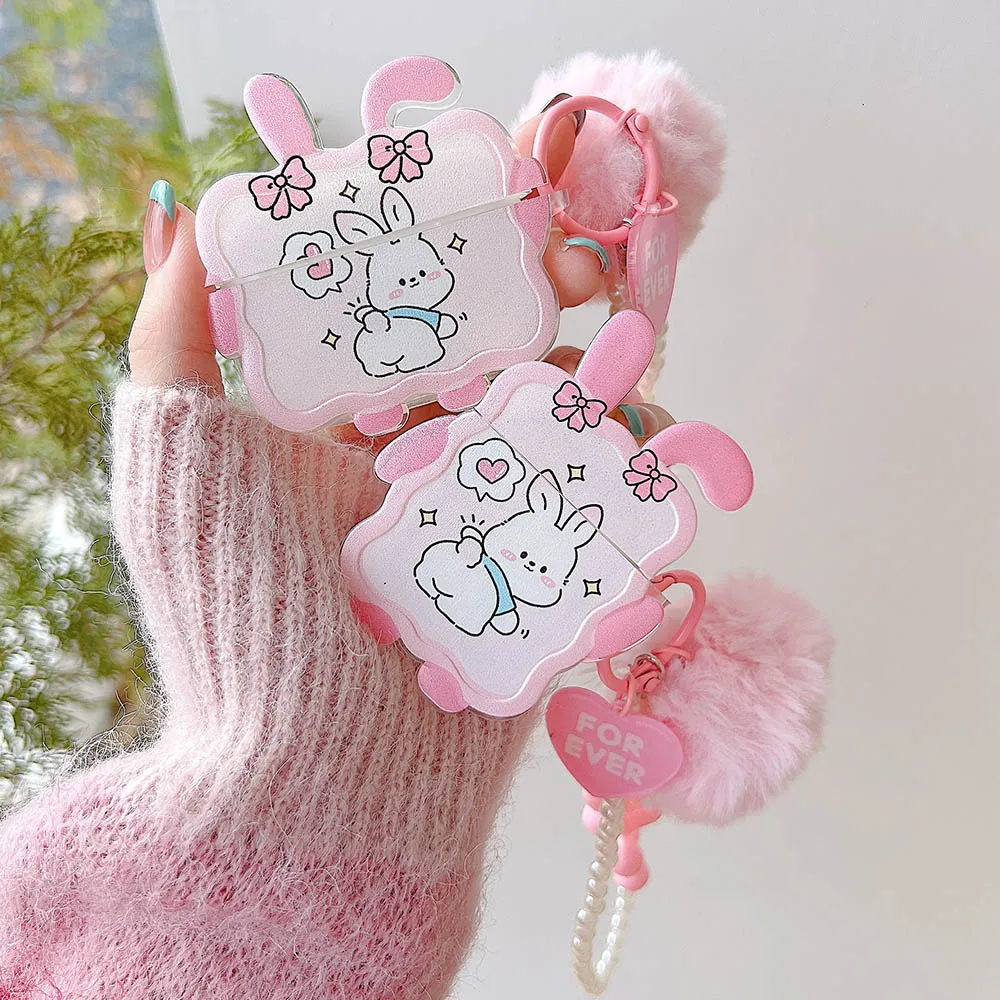 

Cute Rabbit Design Earphone Case For Apple Airpods 1 2 Pro 3 Air pods Cover Lovely Dog Headphone Cases with Pearl Heart Bracelet