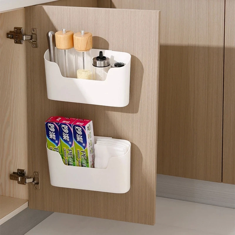 

Wall Hanging Storage Box Bathroom Cosmetics Organizer Kitchen Cabinet Door Seasoning Storage Home Remote Control Sundries Holder