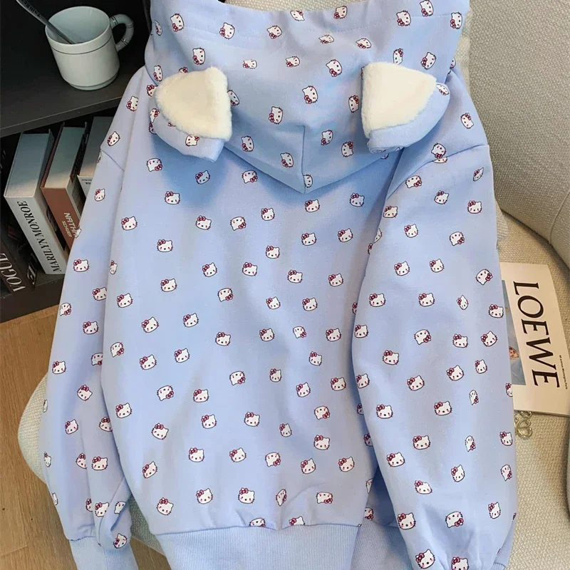 Hello Kitty 100% тяжелый хлопок весна-осень 2024 новая толстовка с капюшоном женская милая