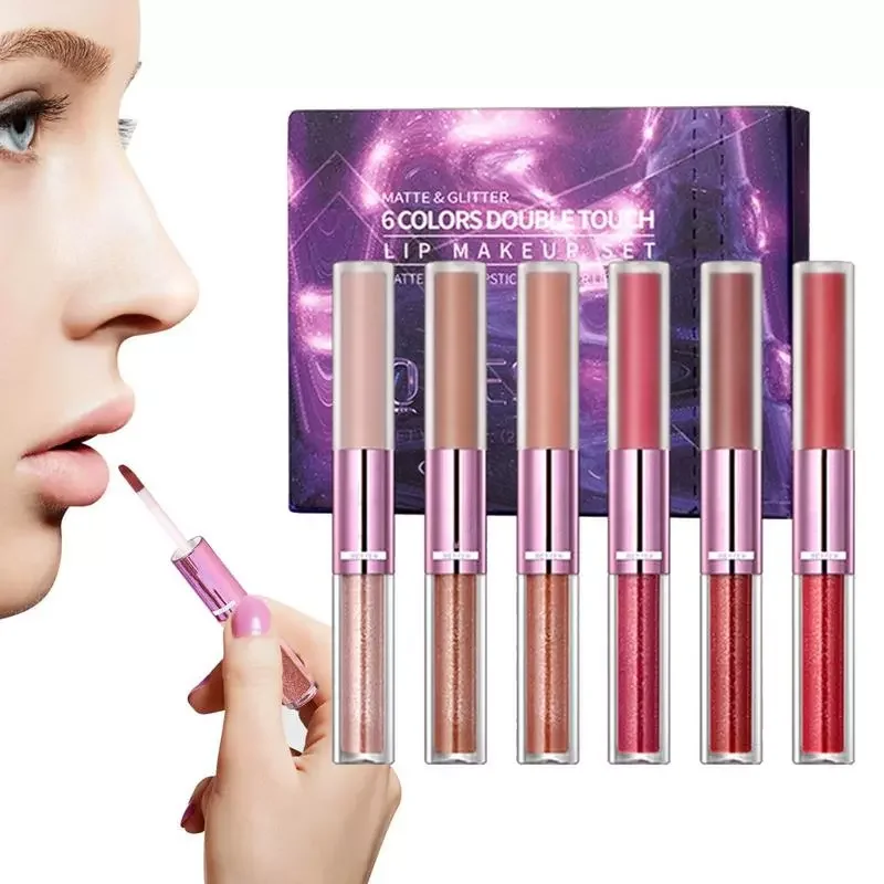 

NEW2023 Double Lip Gloss Double Ended Lip Gloss Lipstick Set For Women Plumper Makeup Set Kit Pigmented Lip Makeup Gift Sets For