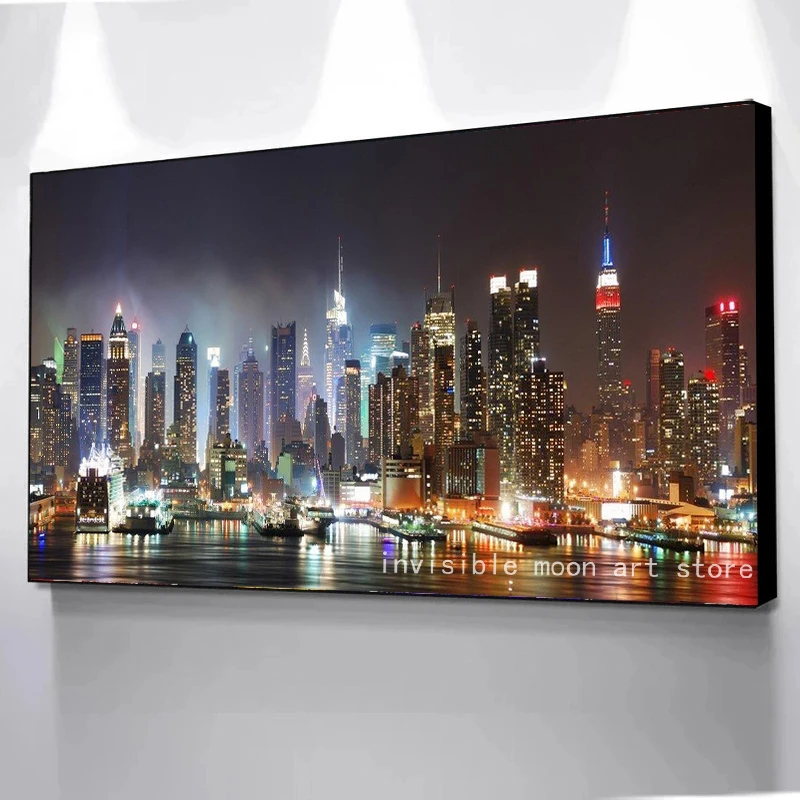 Современный модный художественный постер с изображением Нью-Йорка и ночной