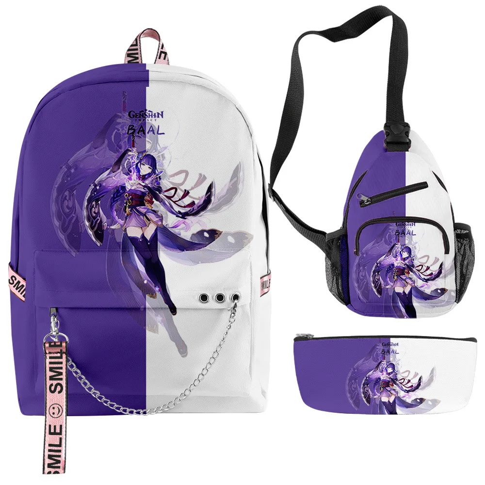 

Creative Game Genshin Impact 3D Print 3pcs/Set Student School Bags multifunction Travel Backpack Chest Bag Pencil Case