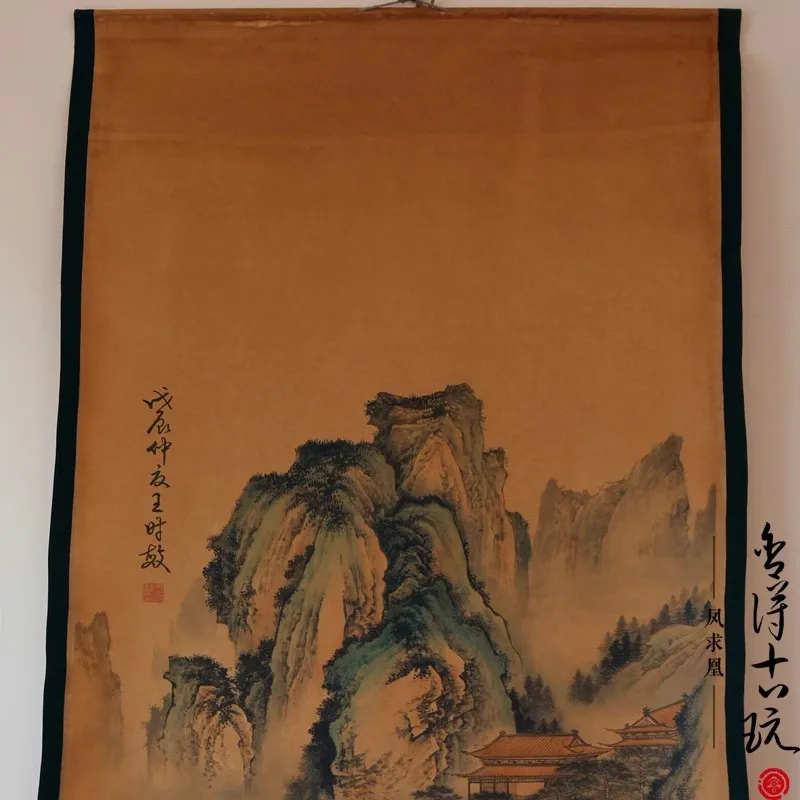 Фото Редкие ручная роспись QingDyansty китайские картины с вертикальной осью, три старых деревьев и пейзажей, нарисованные вручную, бесплатная доставка №5