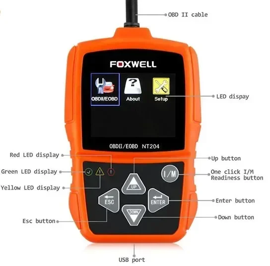 Лучшее качество FOXWELL NT204 OBD2 CAN диагностический инструмент считыватель кодов