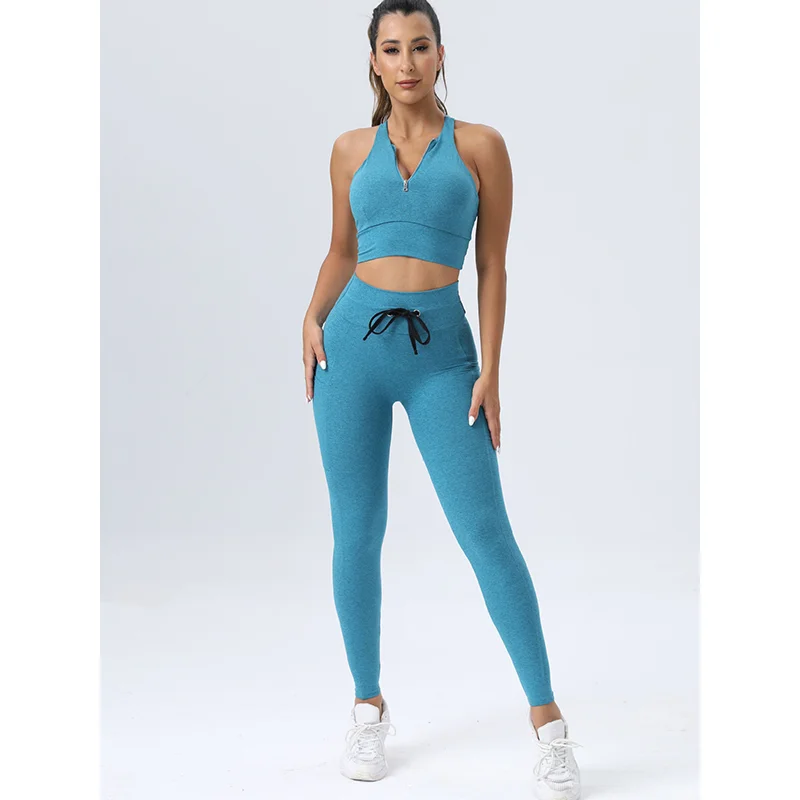 

Женский новый стильный костюм для йоги gymdolphin, майка с V-образным вырезом и леггинсы на шнуровке, летний облегающий комплект штанов для фитнеса для женщин