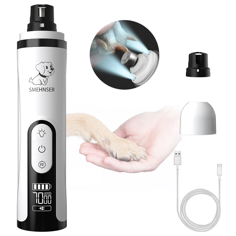 

Electri Dog Nail Grinder with 2 LED Light Dogs Cats Nail Clippers Paws Nail Cutter Pet Grooming Trimmer Supplies USB Chargeable